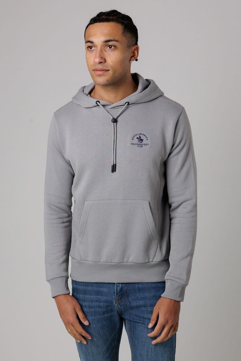 Santa Barbara Polo & Racquet Club Santa Barbara Polo & Racquet Club Men's Cotton Rich Pullover Hoodie with Drawstring & Kangaroo Pocket in Grey - 1