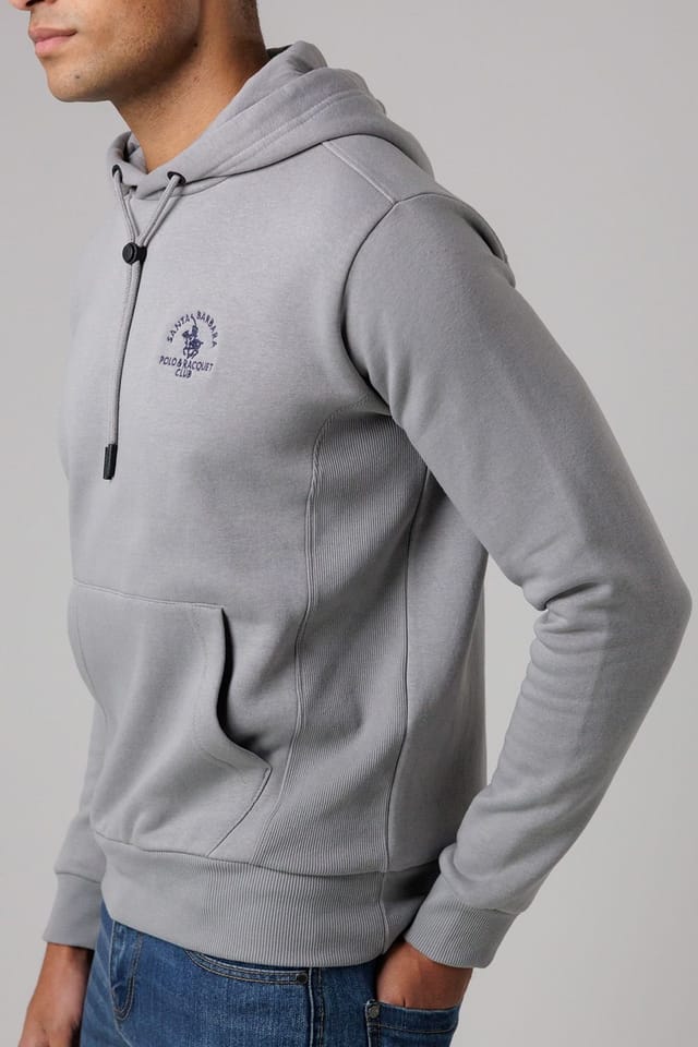 Santa Barbara Polo & Racquet Club Santa Barbara Polo & Racquet Club Men's Cotton Rich Pullover Hoodie with Drawstring & Kangaroo Pocket in Grey - 3