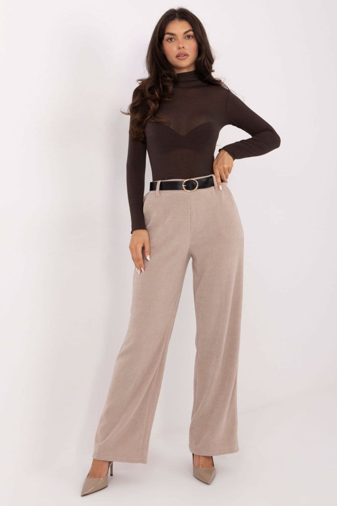 Love Lace Beige Corduroy Wide Leg High Waist Trousers