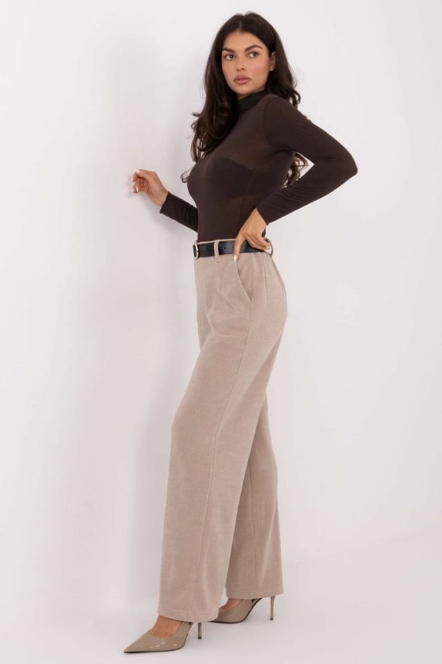 Love Lace Love Lace Women's Corduroy Wide Leg High Waist Trousers in Beige - 2