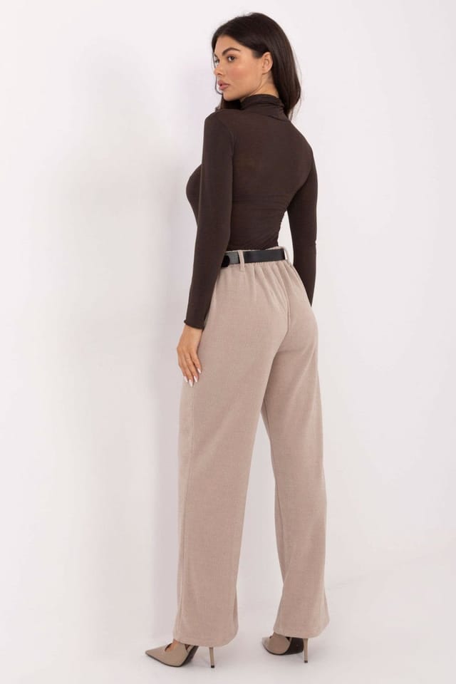 Love Lace Love Lace Women's Corduroy Wide Leg High Waist Trousers in Beige - 3