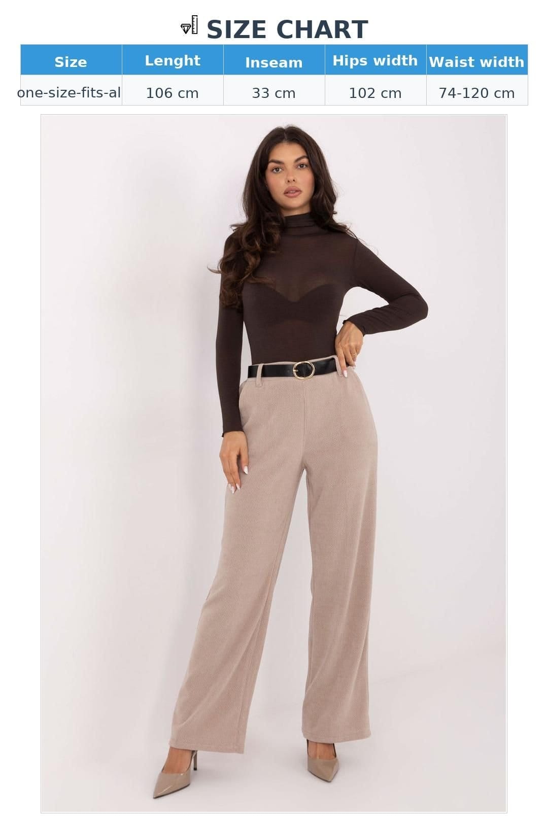 Love Lace Love Lace Women's Corduroy Wide Leg High Waist Trousers in Beige - 4