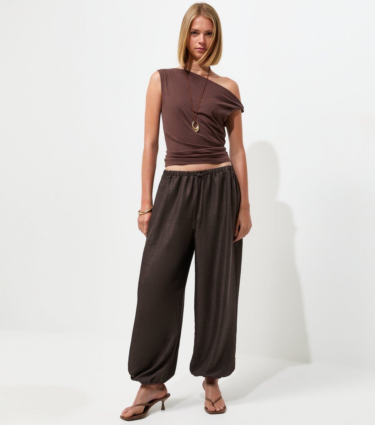 New Look New Look Brown Drawstring Cuffed Wide-Leg Trousers