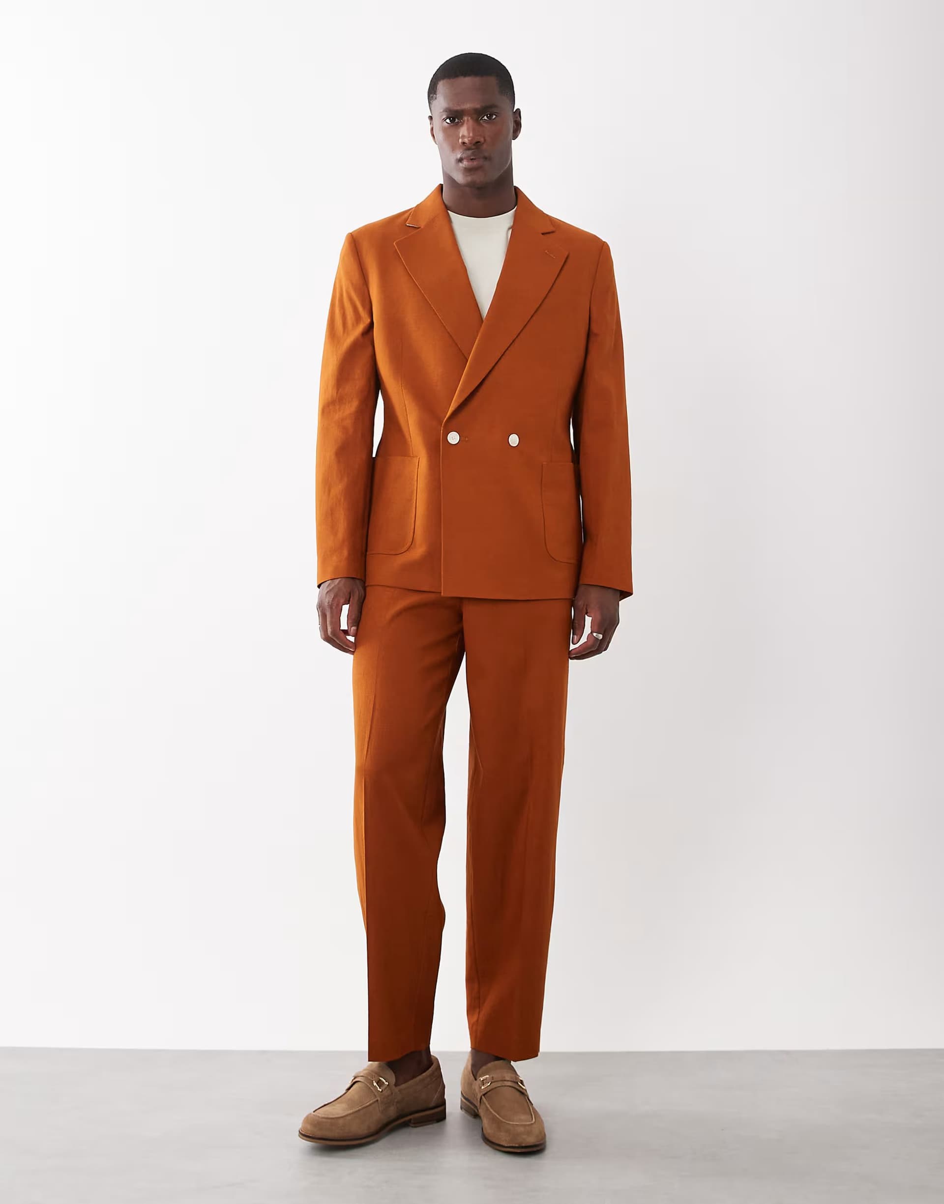 ASOS ASOS DESIGN slouchy double breasted suit jacket in rust orange with linen