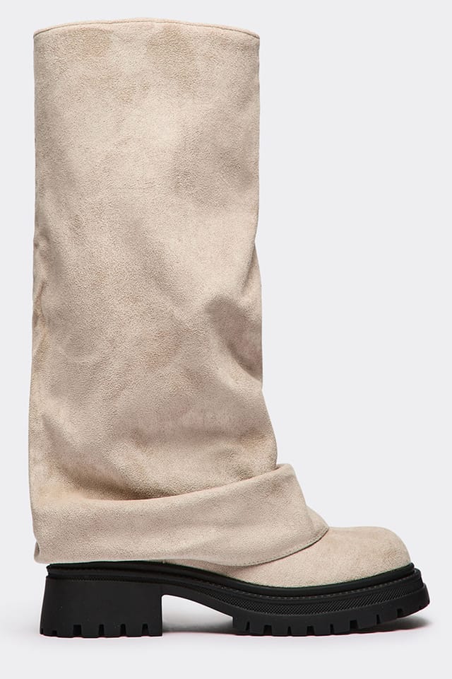EGO EGO Women's Knee High Layered Faux Suede Block Heel Boots in Light Grey - 2