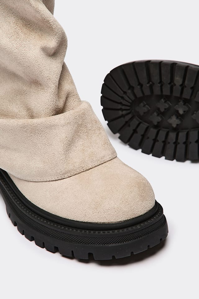 EGO EGO Women's Knee High Layered Faux Suede Block Heel Boots in Light Grey - 3