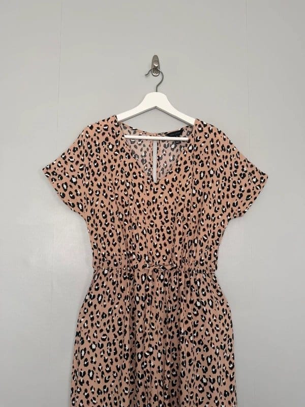 New Look Pink Leopard Print 3/4 Sleeve Jumpsuit UK 10