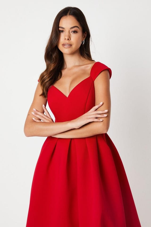 Coast Coast Women's Scuba Sweetheart Neckline Midi Dress in Red - 2
