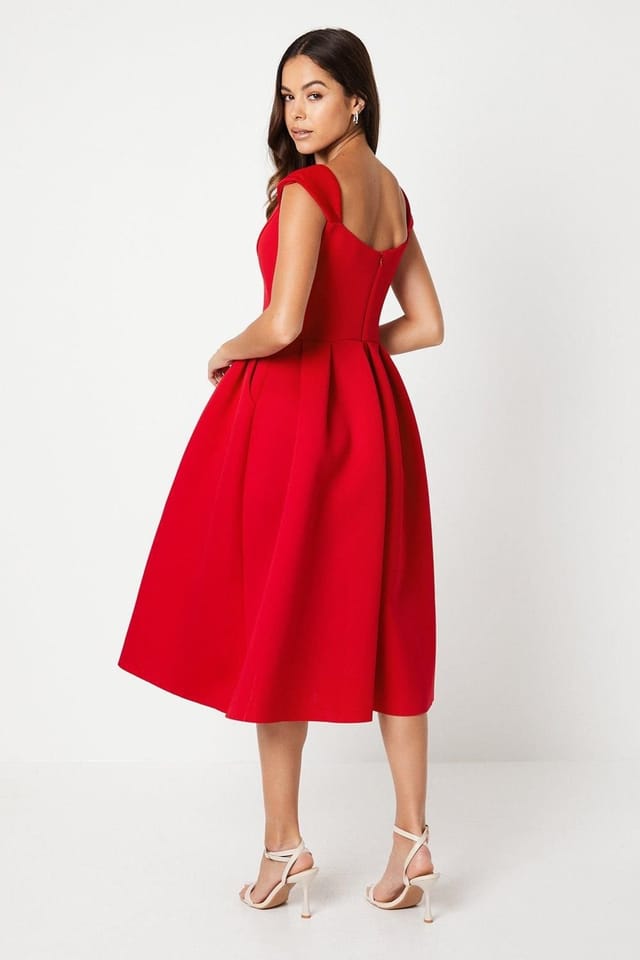 Coast Coast Women's Scuba Sweetheart Neckline Midi Dress in Red - 3