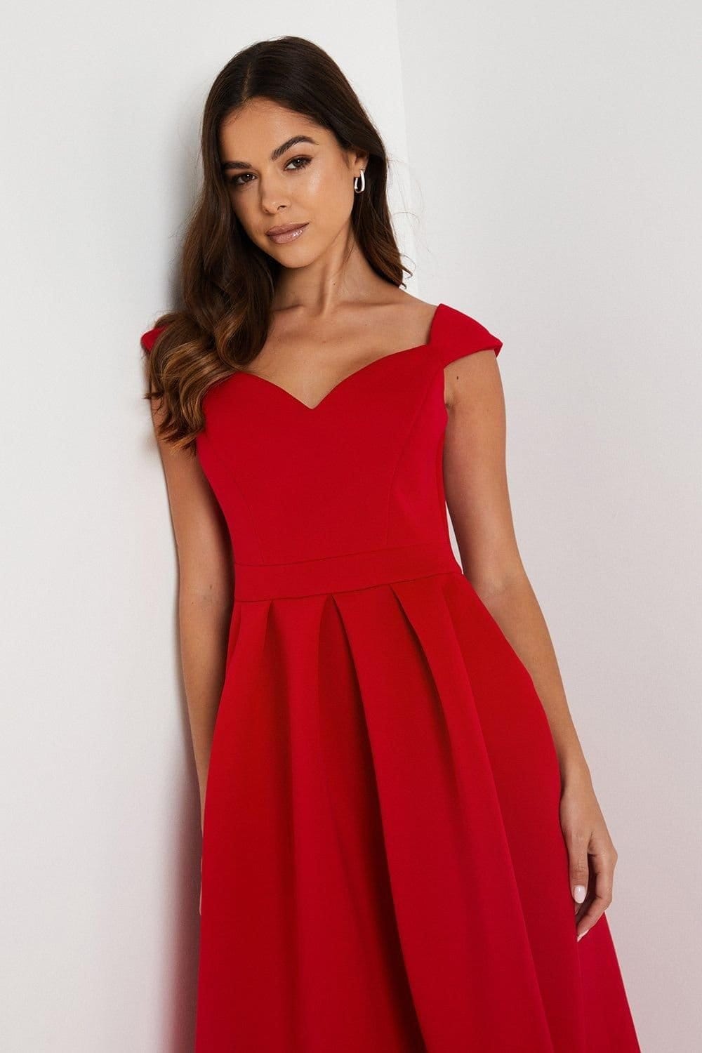 Coast Coast Women's Scuba Sweetheart Neckline Midi Dress in Red - 4