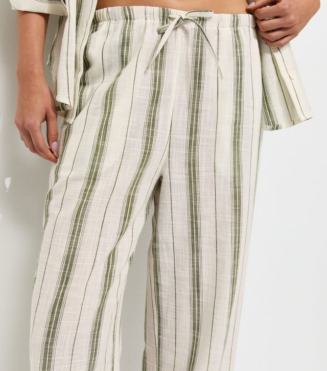 New Look Women's Green Cotton Striped Wide Leg Trousers New Look - 2