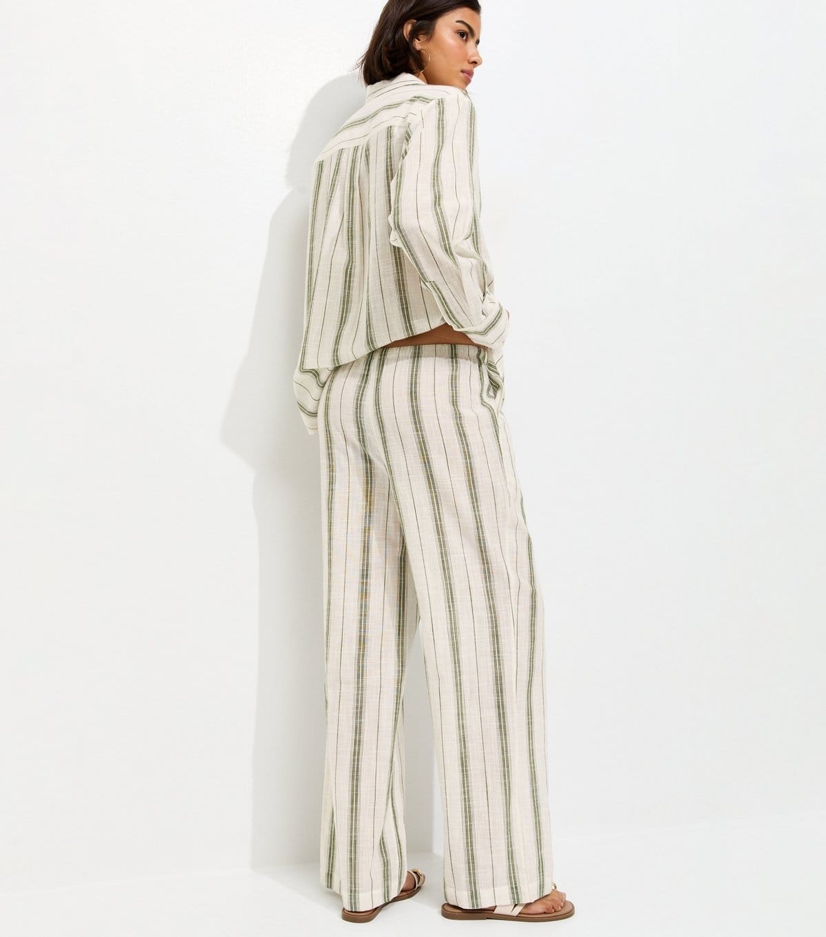 New Look Women's Green Cotton Striped Wide Leg Trousers New Look - 4