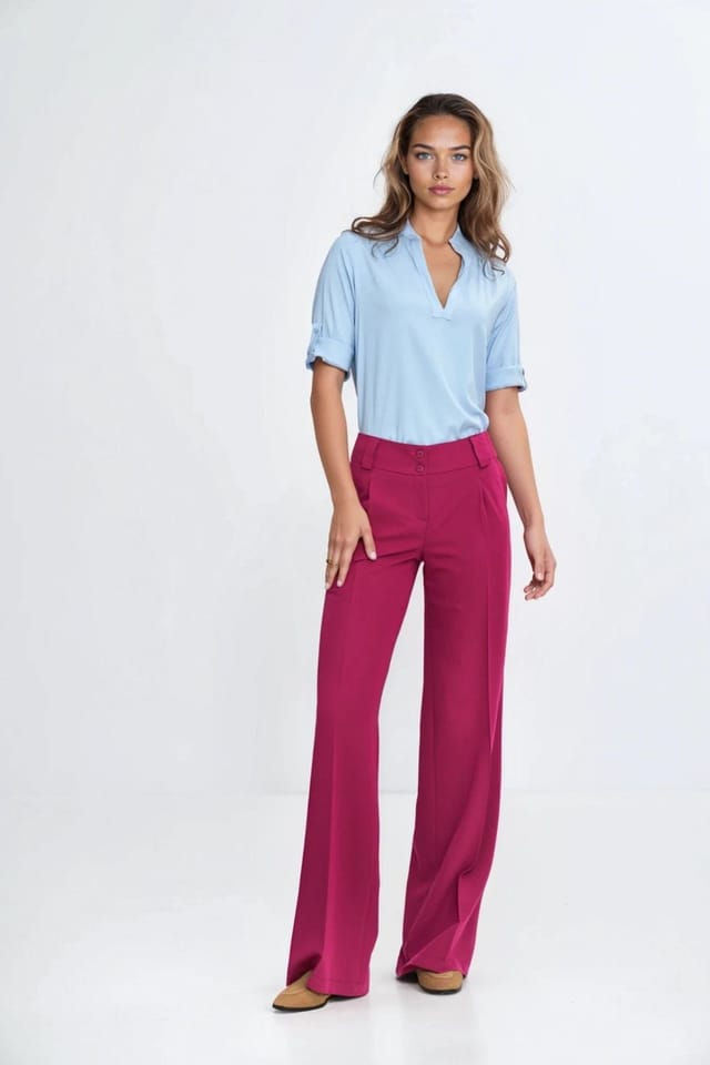 Love Lace Love Lace Women's Viscose V Neck Pleated Blouse with Cuff in Blue - 2