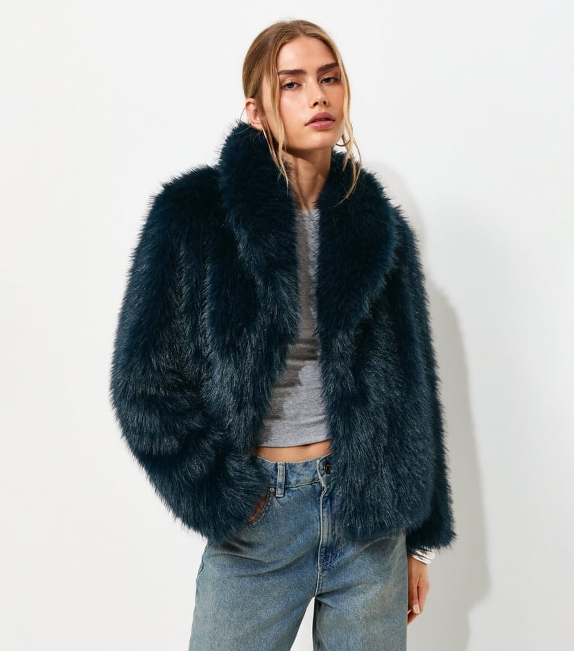 New Look Women's Navy Faux Fur Shawl Collar Jacket New Look - 1