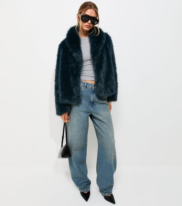 New Look Women's Navy Faux Fur Shawl Collar Jacket New Look - 3