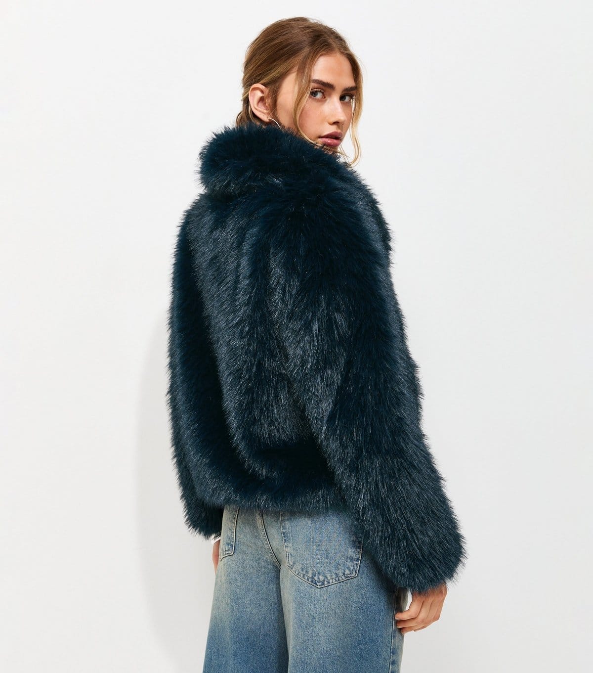 New Look Women's Navy Faux Fur Shawl Collar Jacket New Look - 4