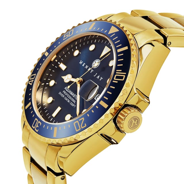 Henry Jay Henry Jay Men's Quartz Stainless Steel Specialty Aquamaster Professional Dive Watch in Gold - 2