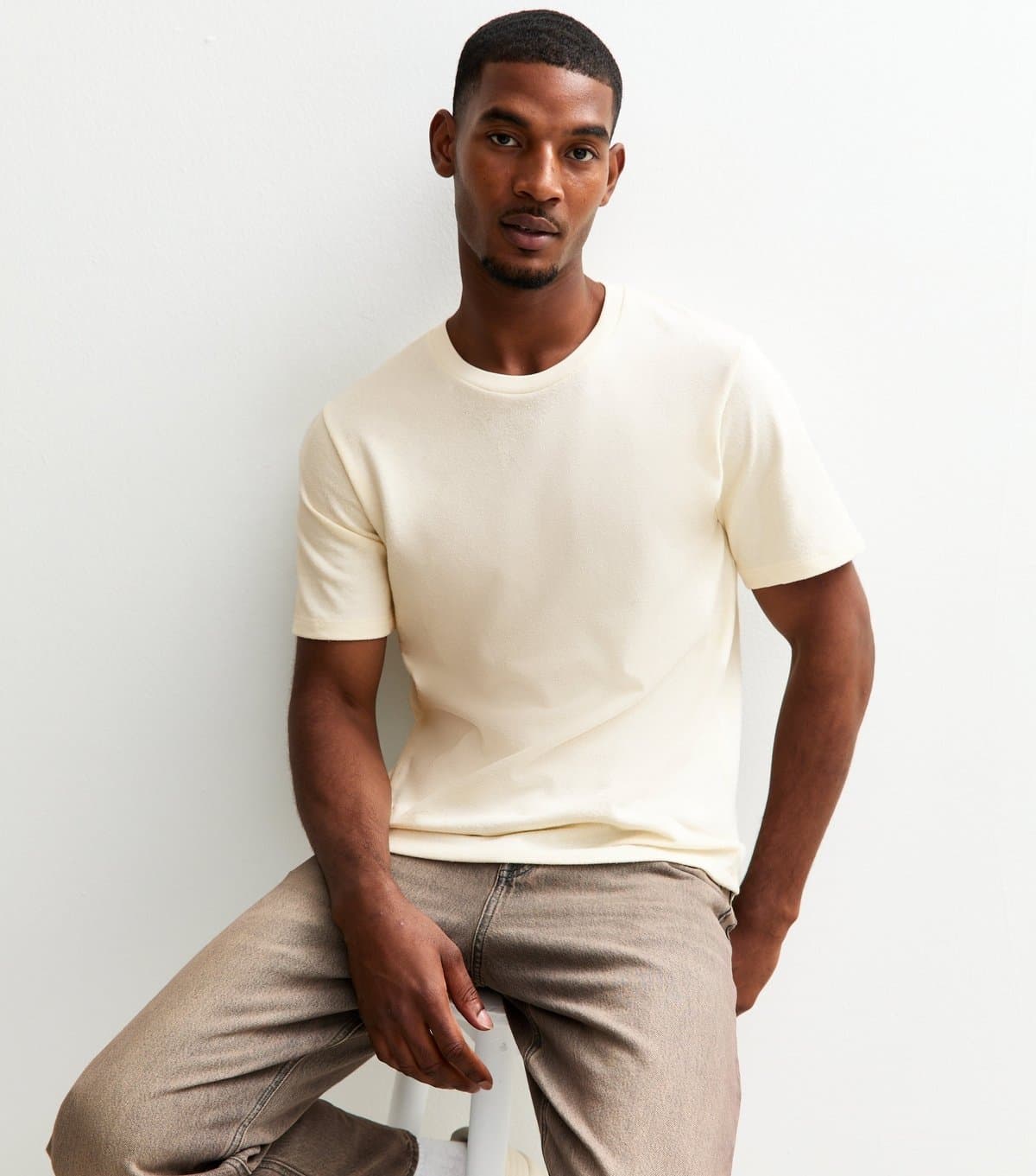 jack & jones Men's White Textured Crew Neck Short Sleeve T-Shirt Jack & Jones New Look