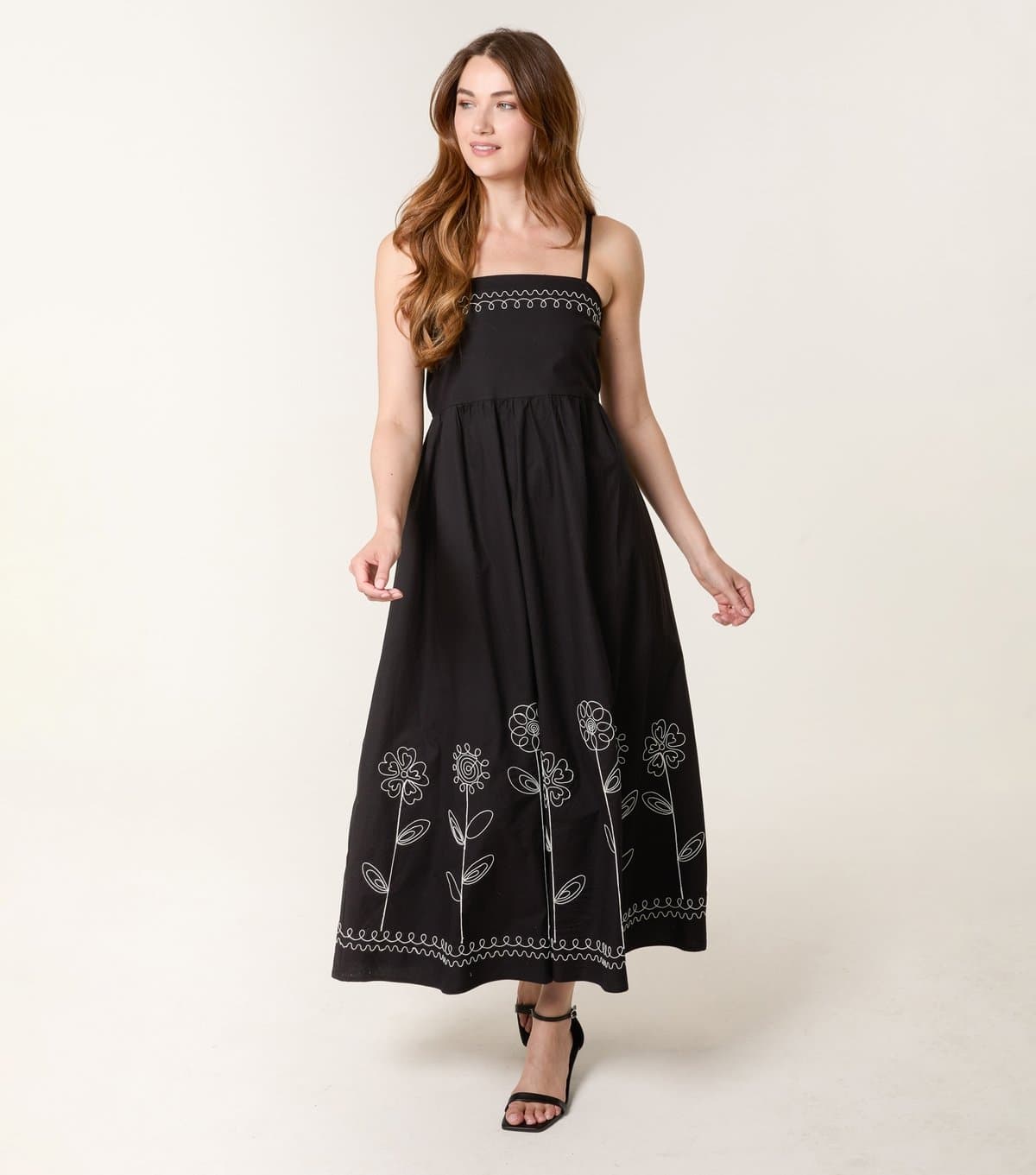 Blue Vanilla Women's Black Floral Embroidered Midi Dress Blue Vanilla New Look