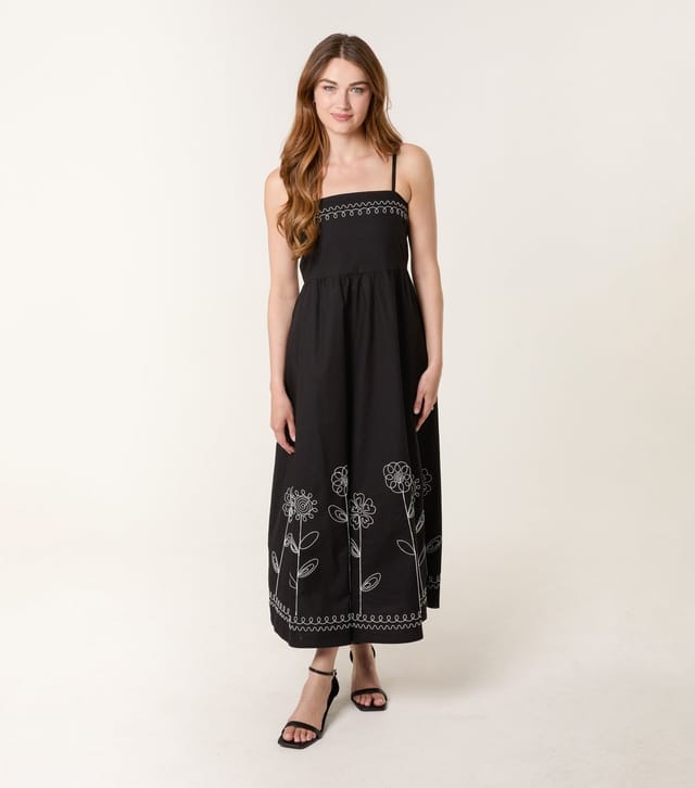 Blue Vanilla Women's Black Floral Embroidered Midi Dress Blue Vanilla New Look - 3