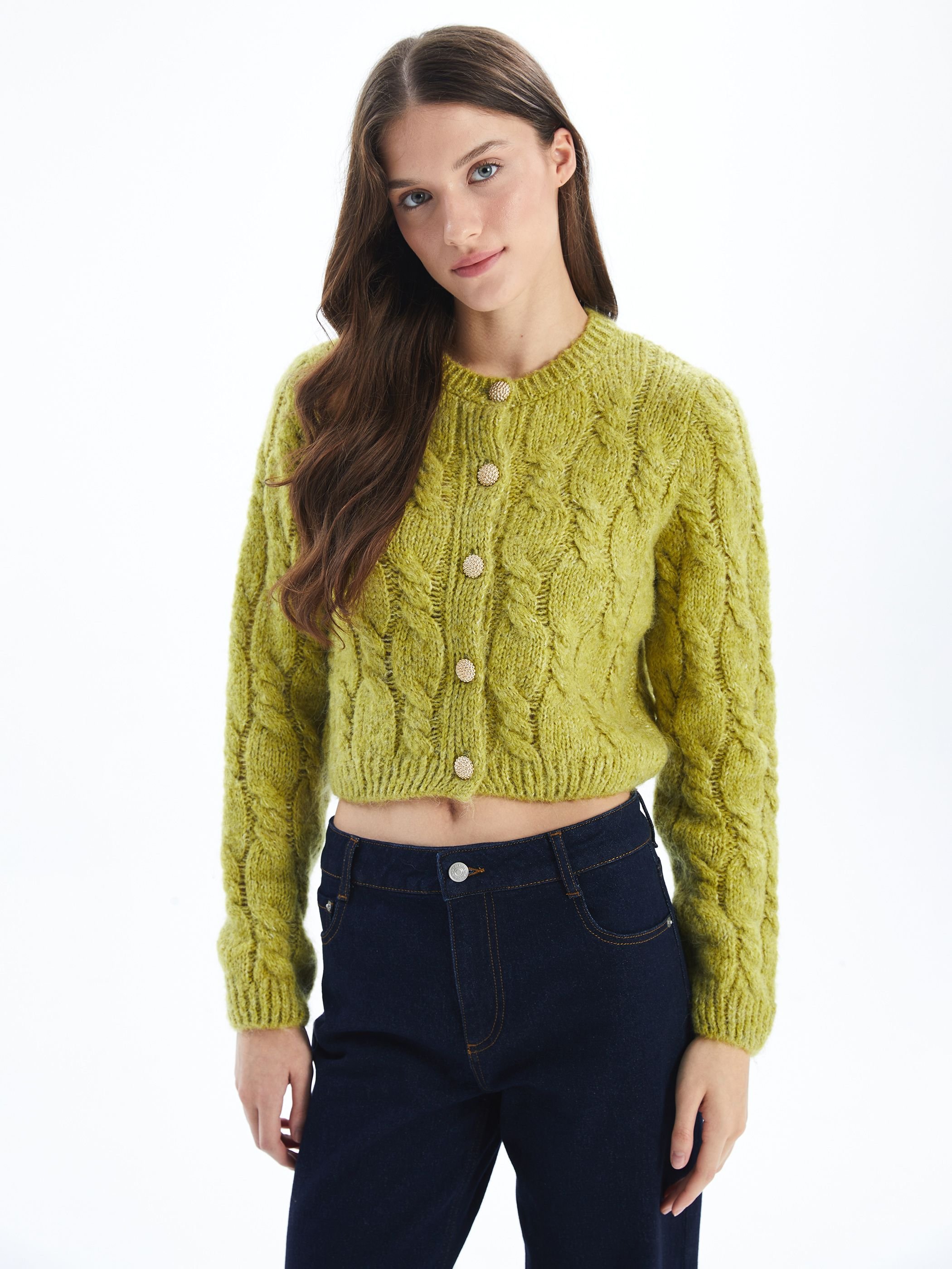 Dexia Dexia Women's Cable Knit Cardigan with Button Detail in Green - 1