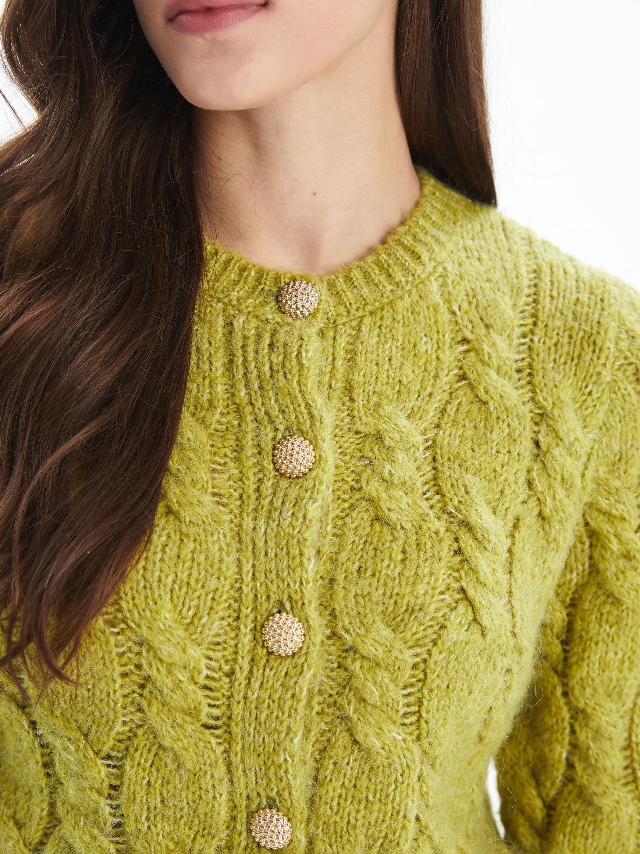 Dexia Dexia Women's Cable Knit Cardigan with Button Detail in Green - 3