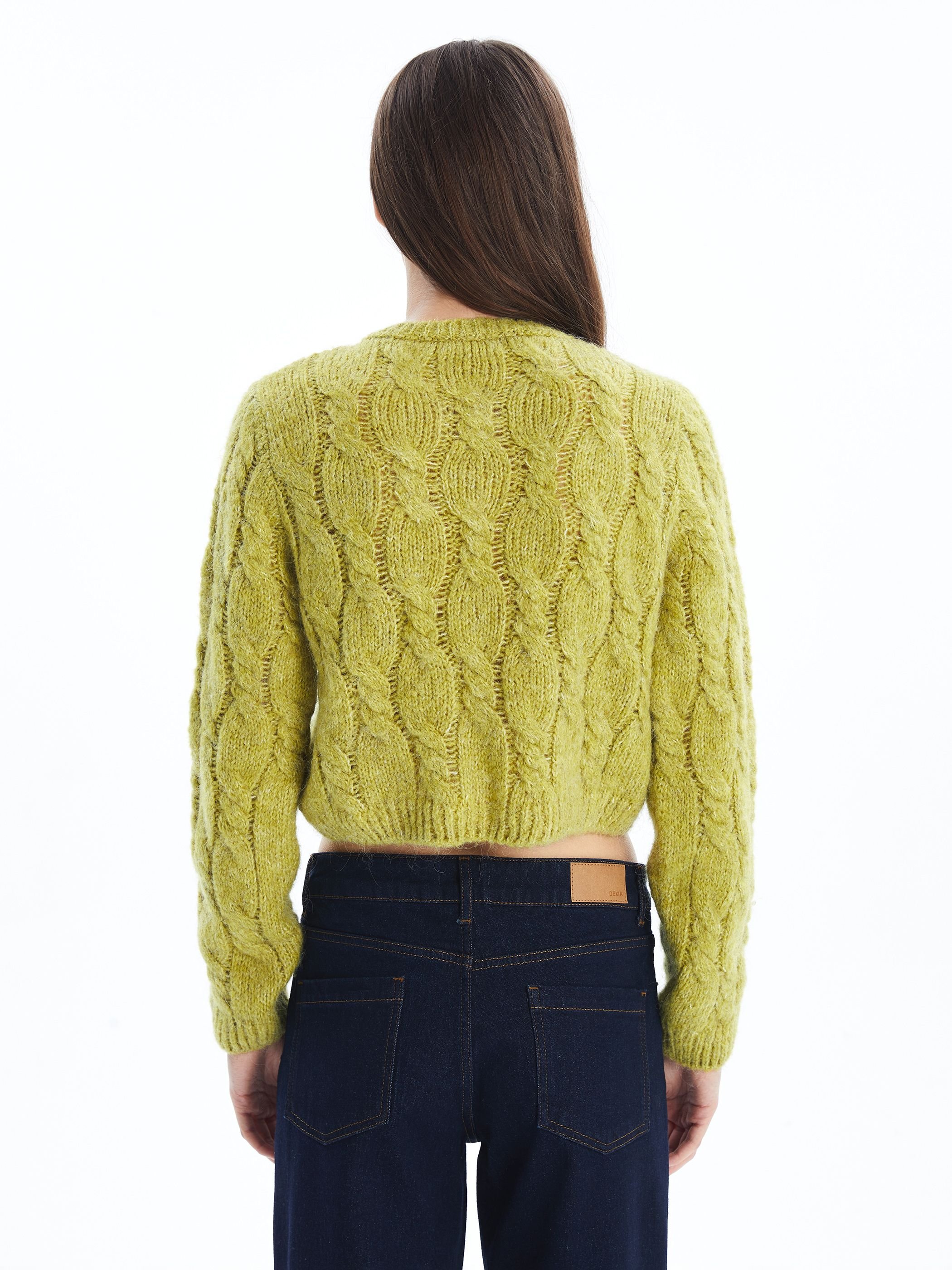 Dexia Dexia Women's Cable Knit Cardigan with Button Detail in Green - 4