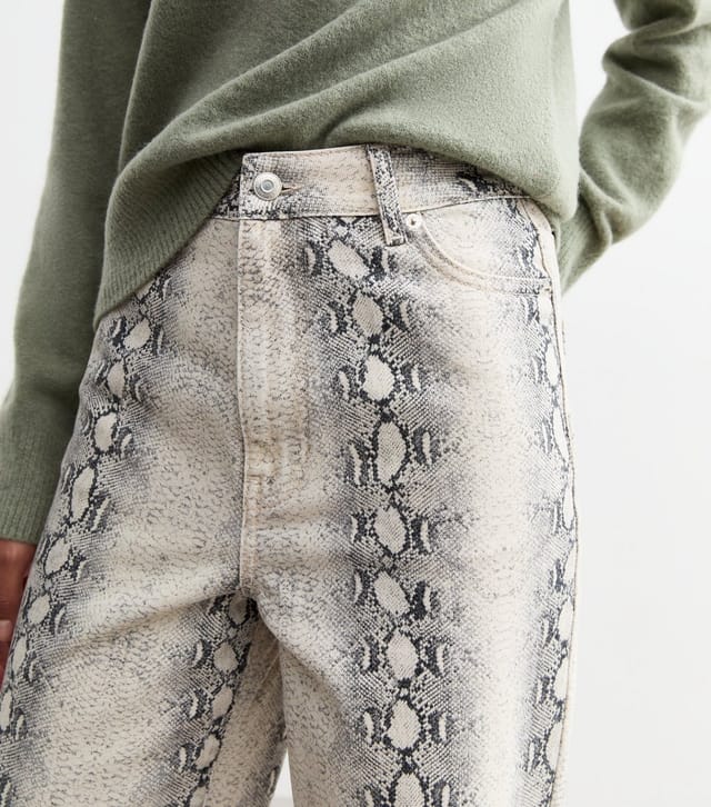 New Look Women's White Snakeskin Print Wide Leg Jeans New Look - 2
