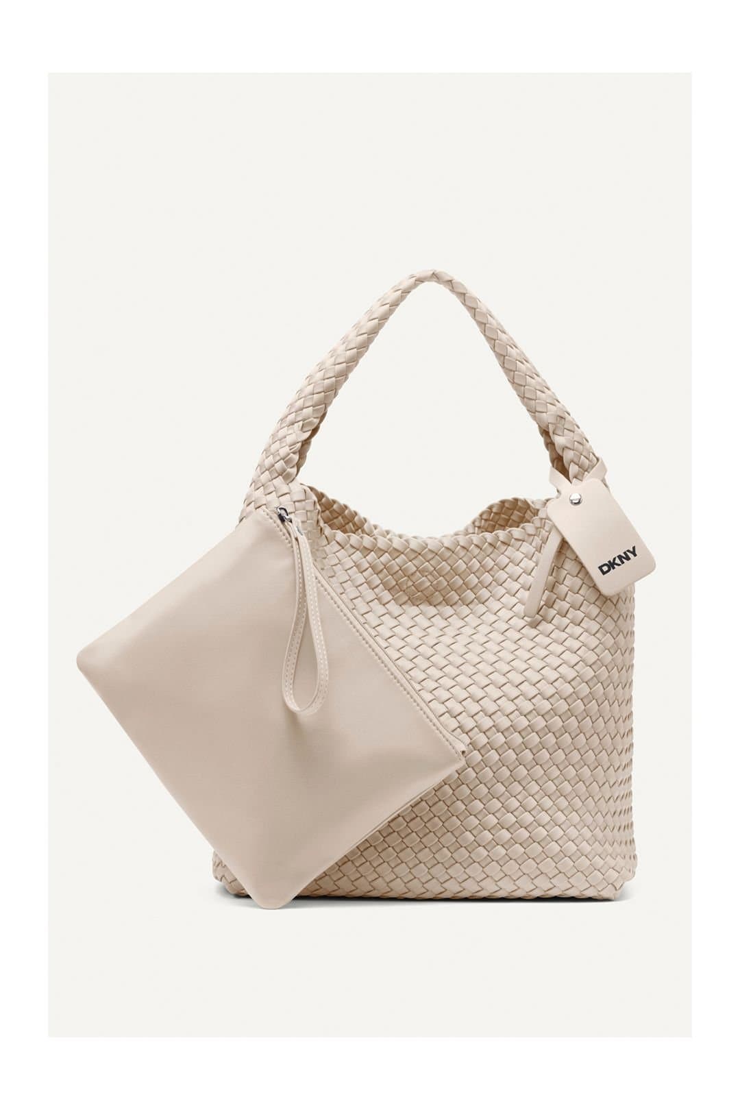 DKNY DKNY Taupe Woven Hobo Handbag with Pouch