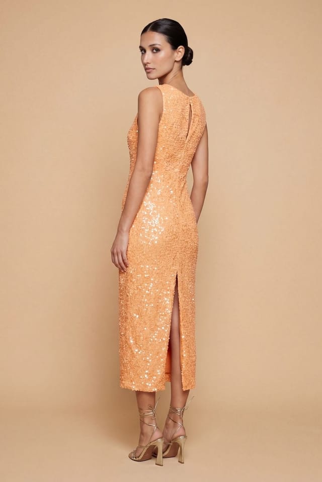 Little Mistress Little Mistress Women's Orange Sequin Waffle Midaxi Dress - 2