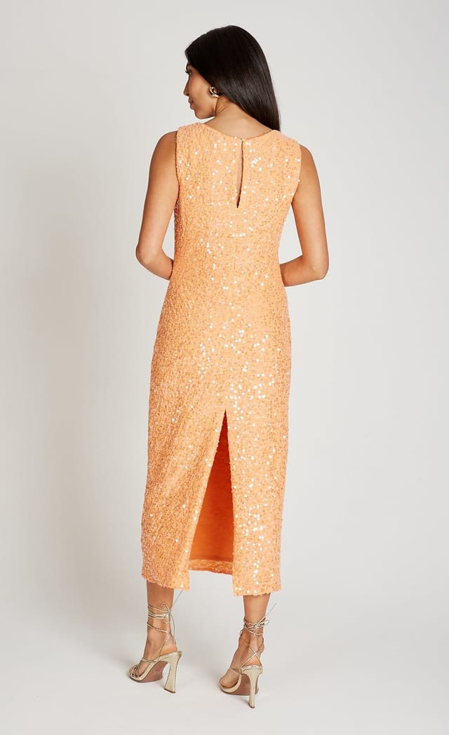 Little Mistress Little Mistress Women's Orange Sequin Waffle Midaxi Dress - 3