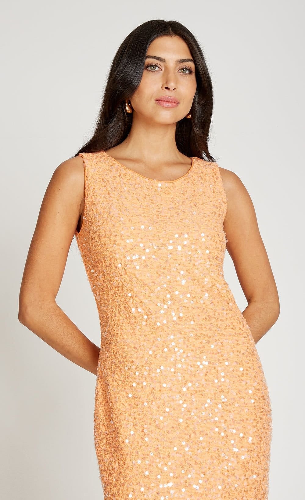 Little Mistress Little Mistress Women's Orange Sequin Waffle Midaxi Dress - 4