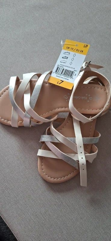 Matalan Girls sandals strappy buckle white silver NEW UK 10