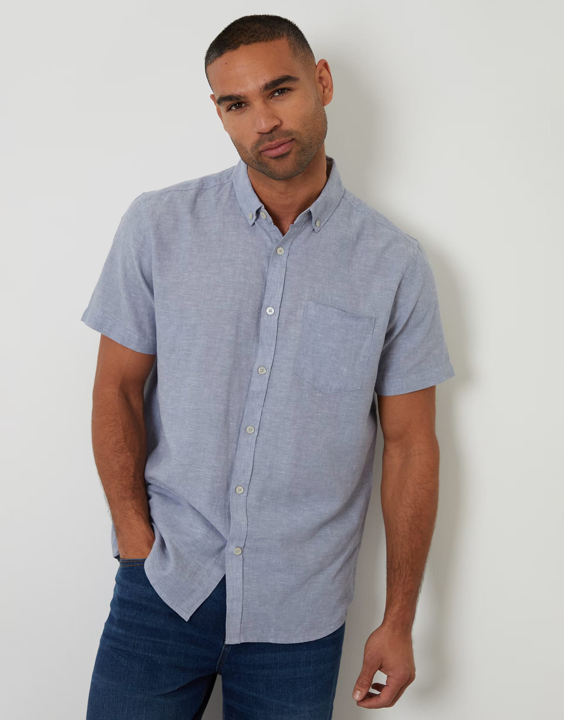 ASOS Blue Linen Blend Short Sleeve Shirt