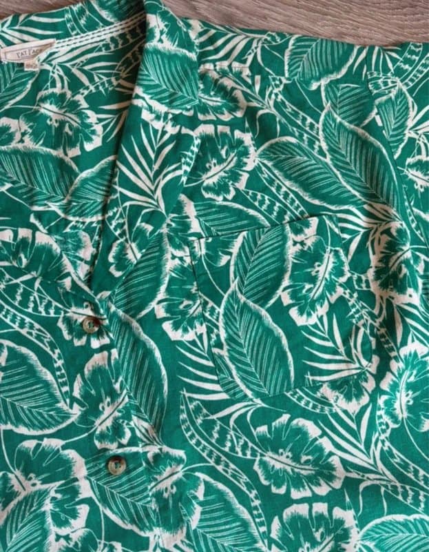 FatFace Fat Face Green Tropical Floral Hawaiian Shirt UK 12 Linen Blend Summer Holiday