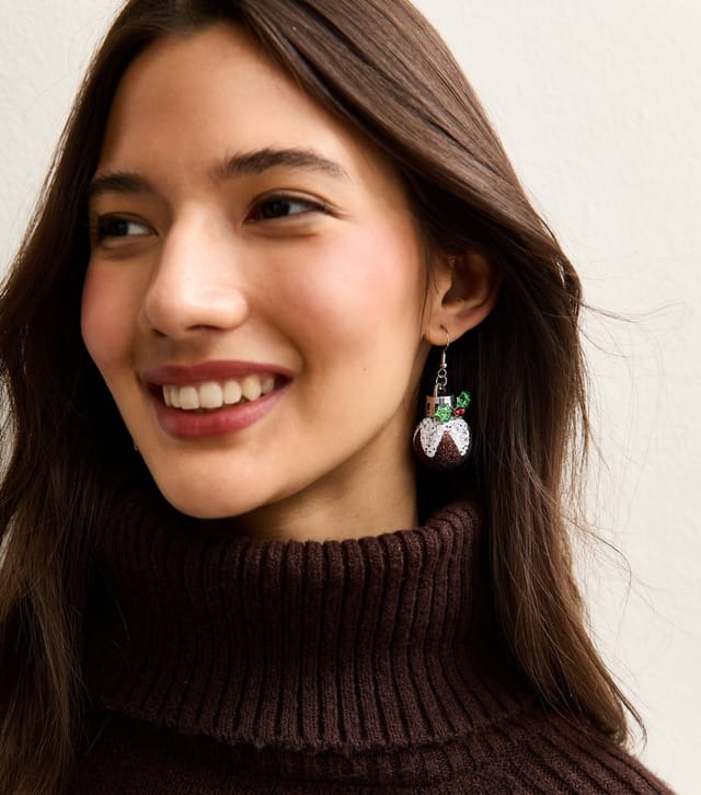 New Look Silver Tone Christmas Pudding Drop Earrings New Look - 2