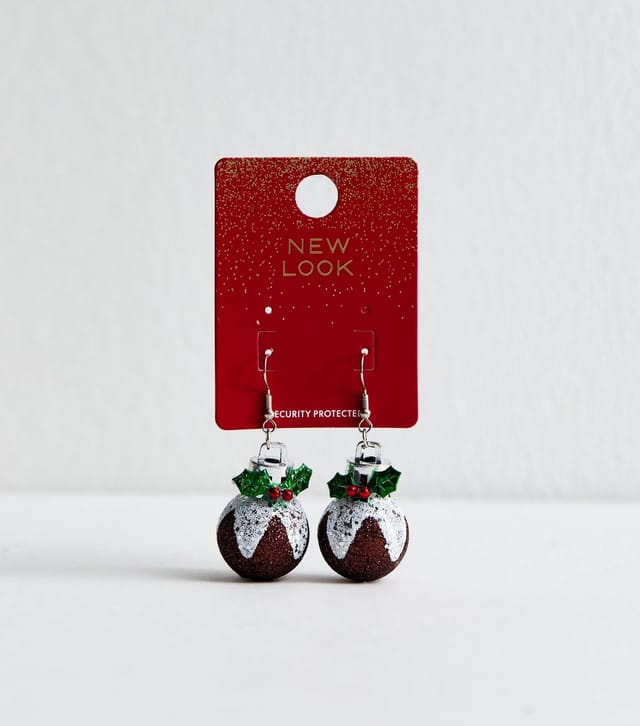 New Look Silver Tone Christmas Pudding Drop Earrings New Look - 3