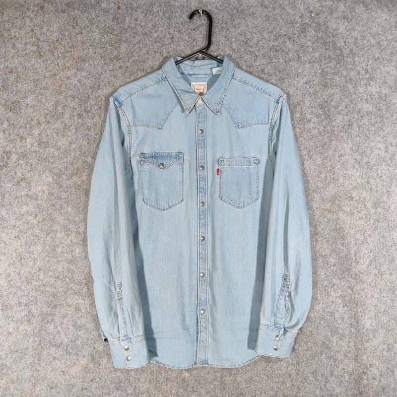 Levis Shirt Mens Size Medium Blue Denim Barstow Western Snap Special Edition