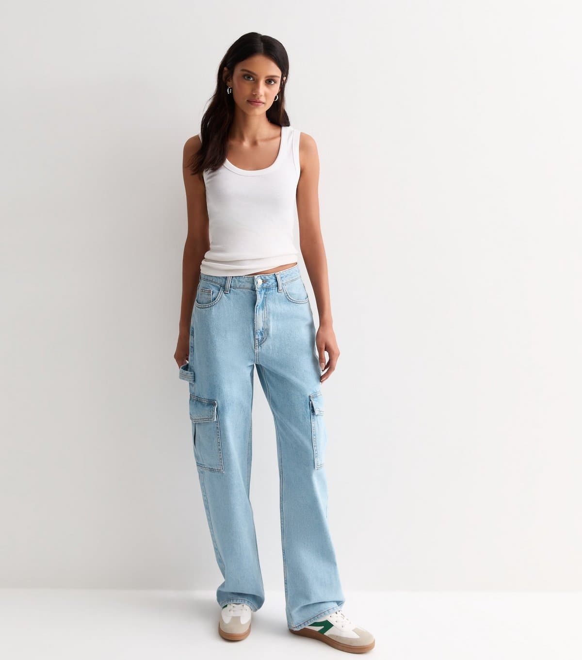 New Look Women's Pale Blue High Waist Cargo Jeans New Look