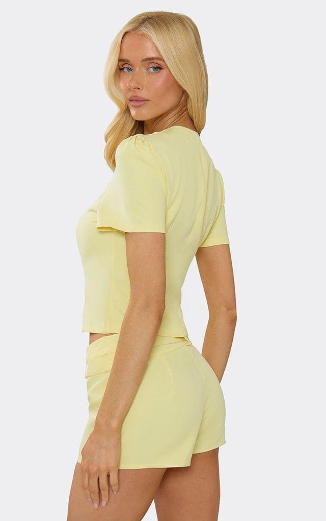 EGO Belted Waist Tailored Mini Shorts In Yellow, Women's Size UK 6 - 2