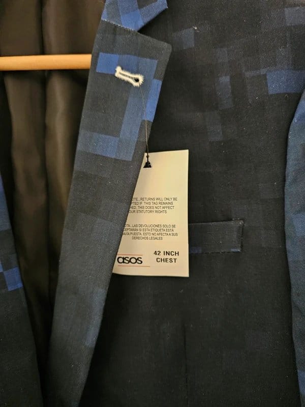 ASOS Navy & Black Check Suit Jacket Size L