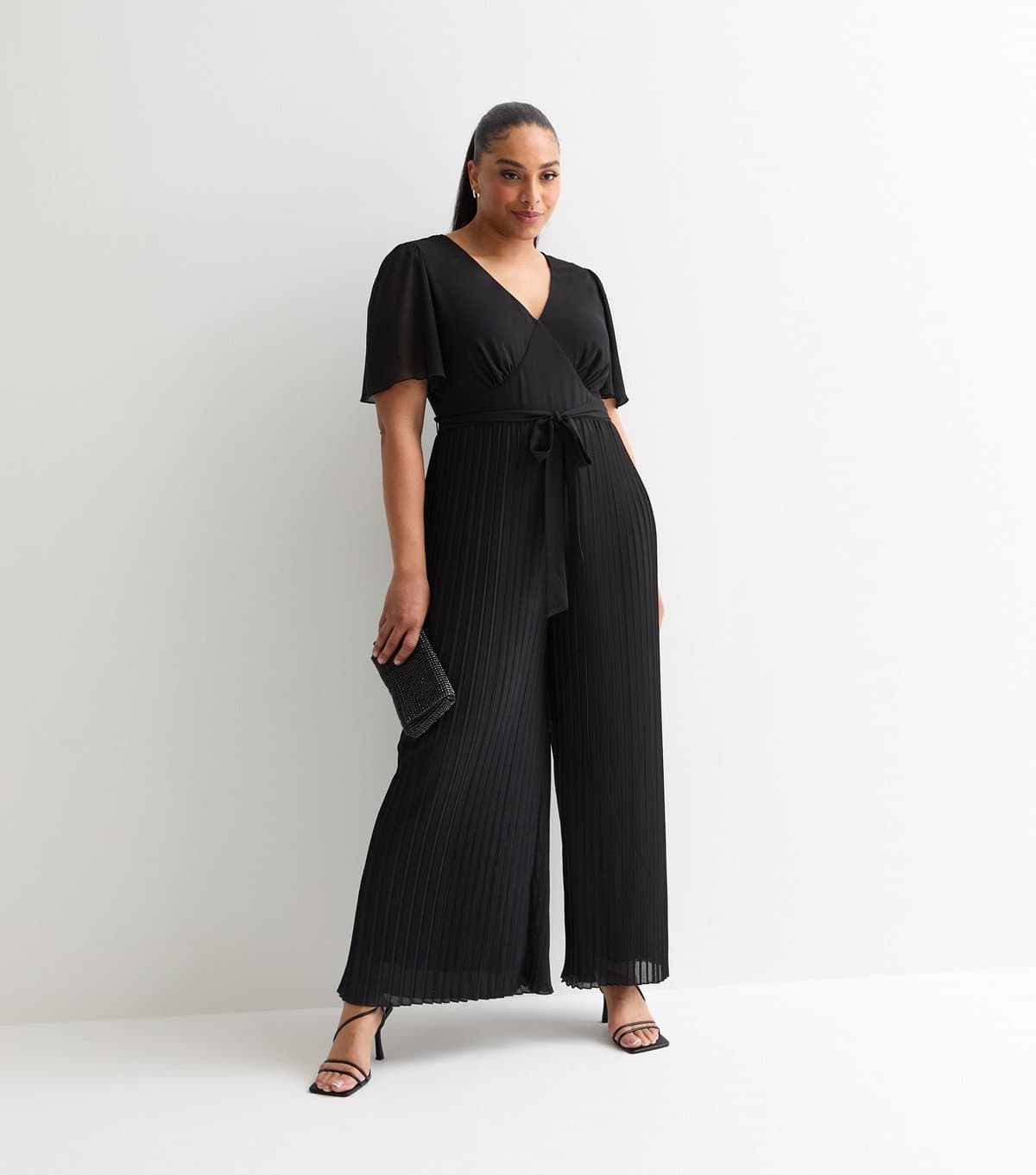 New Look Women's Plus Size Black Pleated Wide Leg Jumpsuit Curves New Look