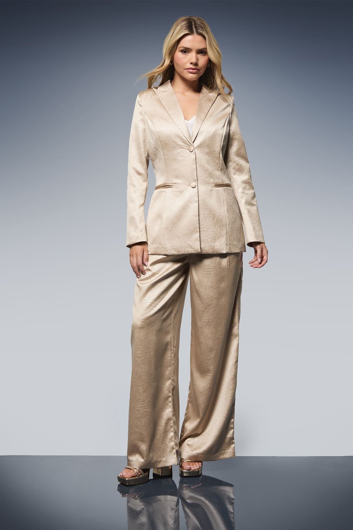 Dorothy Perkins Dorothy Perkins Women's Textured Satin Single Breasted Blazer in Champagne