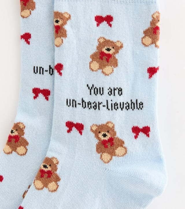 New Look Blue Cotton Rich Un-Bear-Liveable Socks New Look - 2