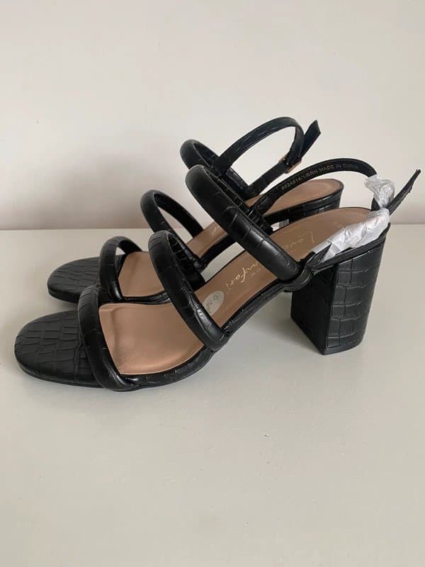 New Look Black multi strap block heels