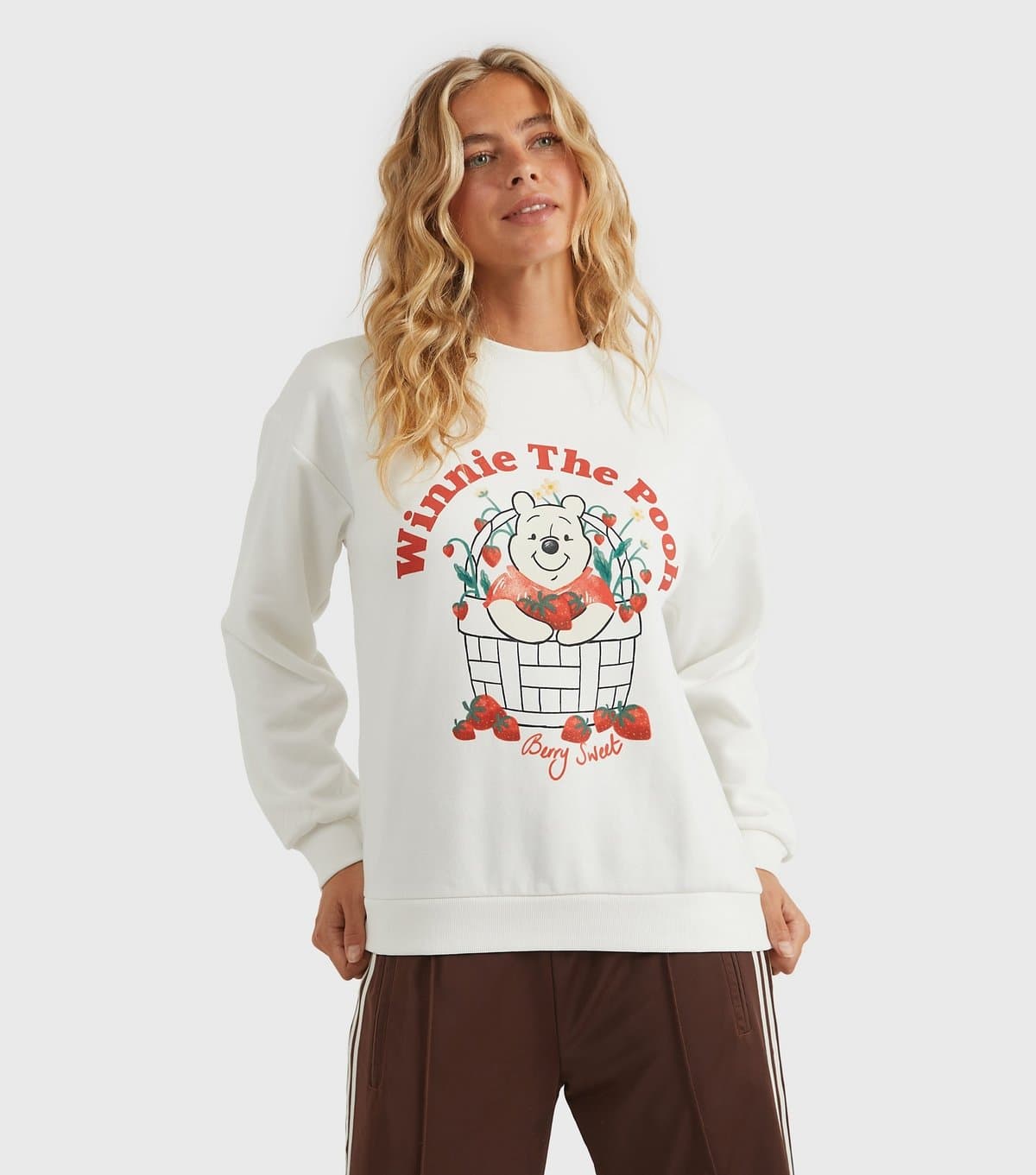 Custard Women's Clothing White Disney Winnie the Pooh Strawberry Sweatshirt Custard New Look