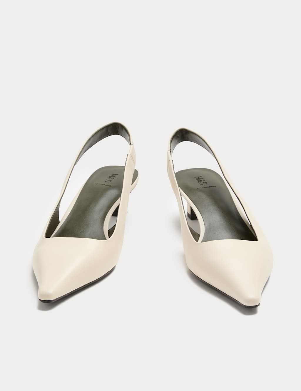 Marks & Spencer M&S Leather Kitten Heel Slingback Shoes Cream