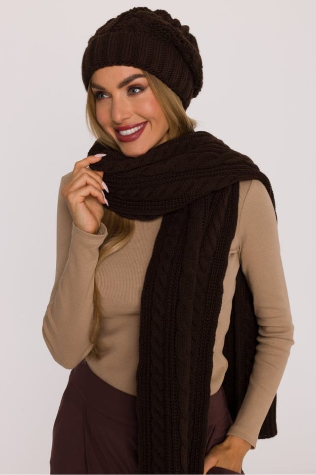Love Lace Love Lace Women's Warm Winter Braided Knit Beanie with Folded Cuff Soft Yarn Cap in Brown - 2