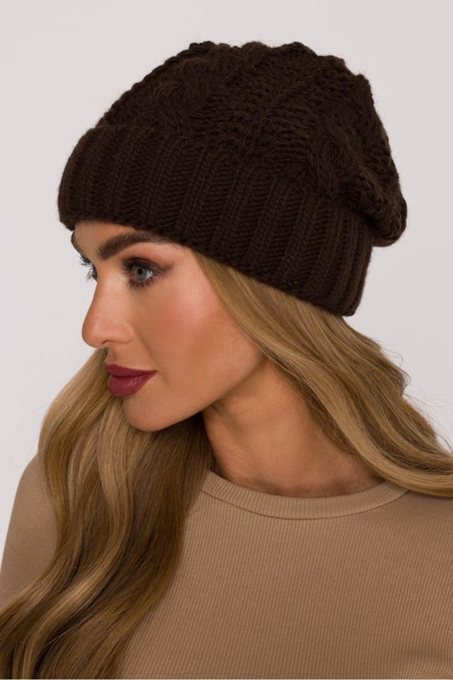 Love Lace Love Lace Women's Warm Winter Braided Knit Beanie with Folded Cuff Soft Yarn Cap in Brown - 3