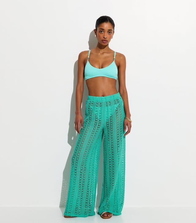New Look Women's Turquoise Crochet Wide Leg Beach Trousers New Look - 3